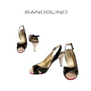 Bandolino Sterling Slingback Open Toe High Heeled Sandal, Black,Tan&Red, Size 9M